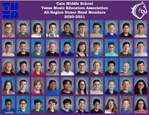 Cain MS Band Students set School Record for Most Students to make All-Region Honor Band 